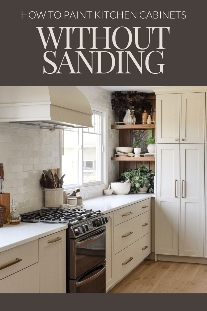 How to Paint Kitchen Cabinets Without Sanding Pinterest image.