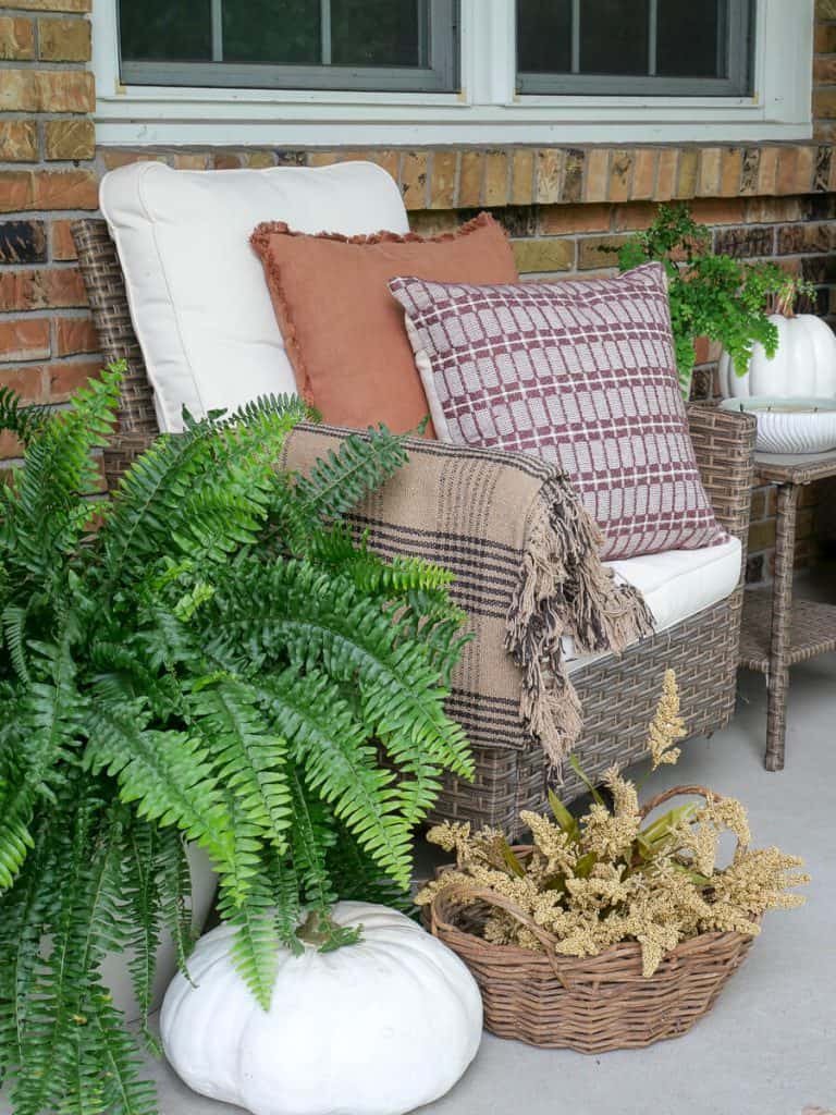 Ferns on a fall front porch.