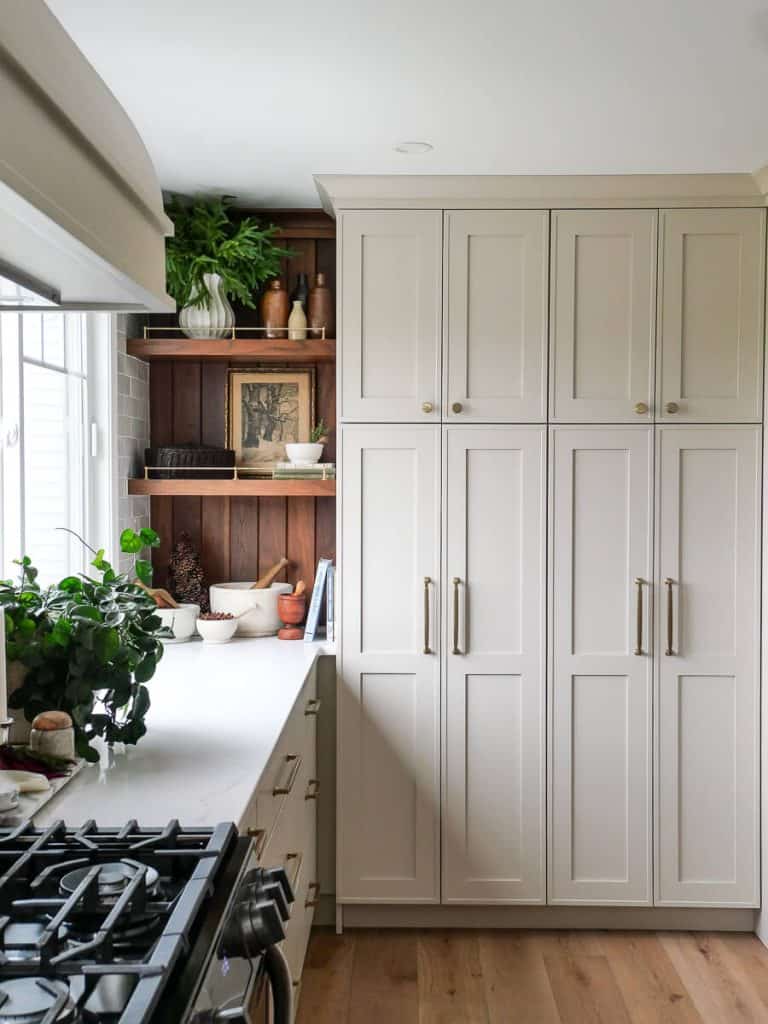 Kitchen pantry decorated for winter.