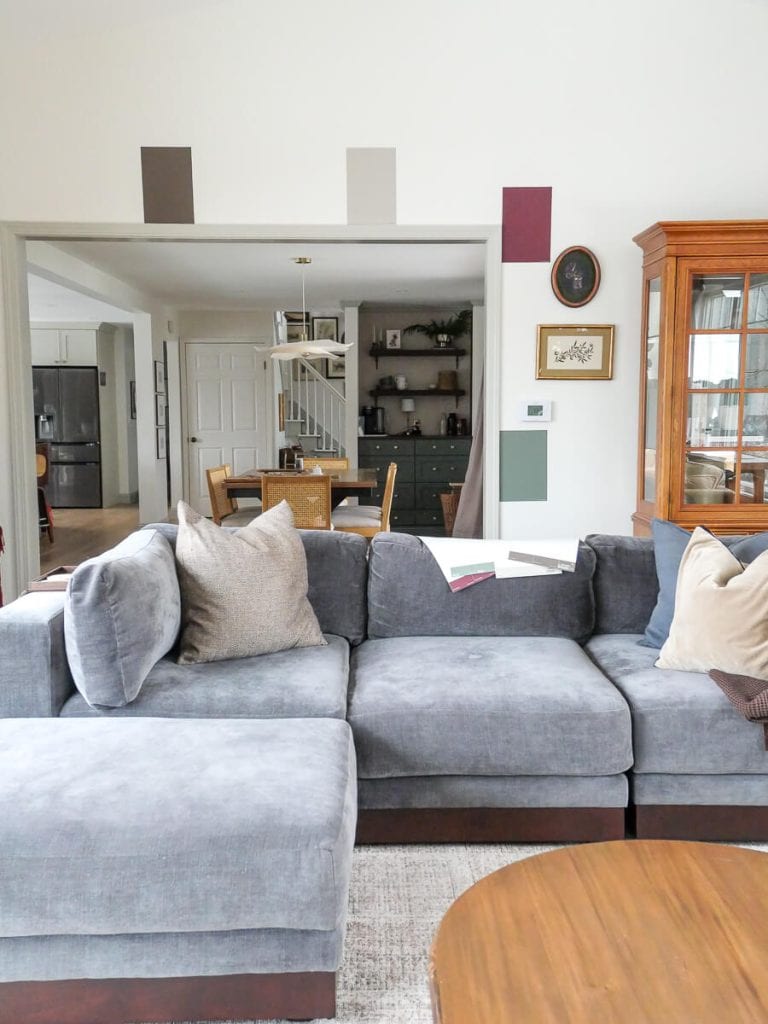 Different Samplize paint colors on the wall.