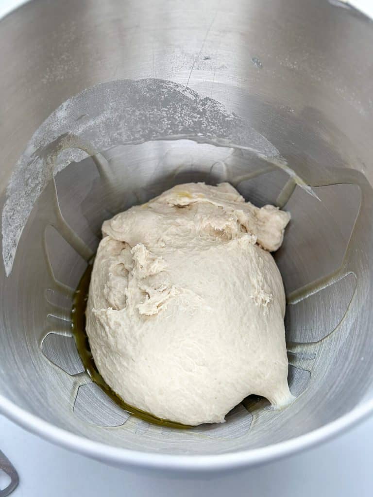 Dough ball for soft pretzel rolls.