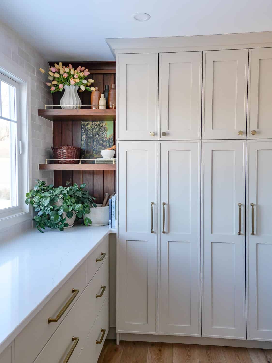Kitchen counter styled for spring.