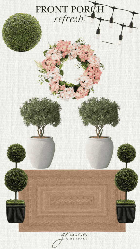 Collage of porch decorations.