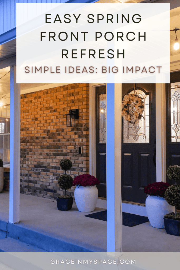 Pinterest graphic for spring front porch decor.