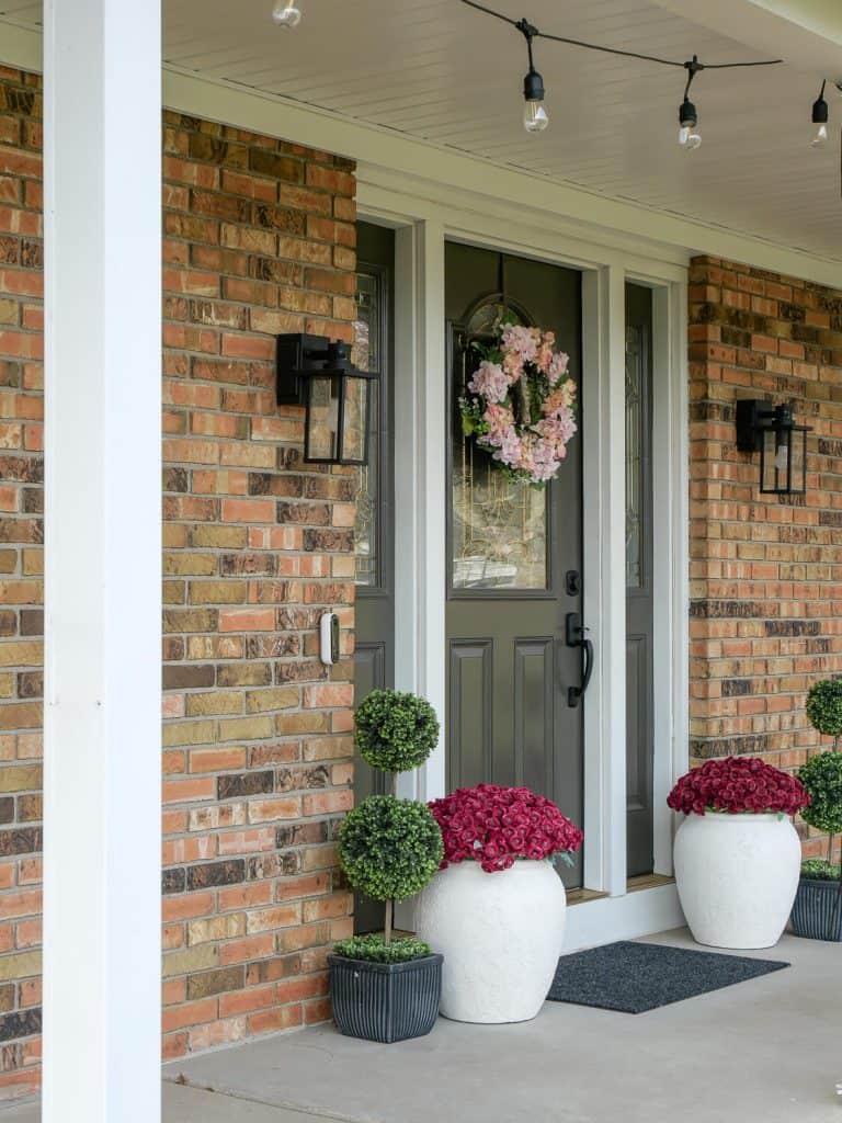 Front porch decorated for spring.