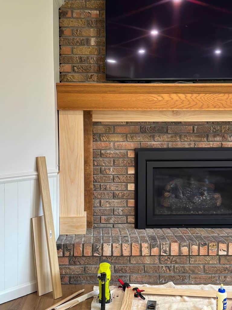 Adding columns to a fireplace mantel.